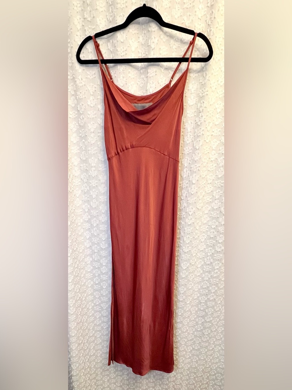 Anthropologie Elyse Burnt Sienna Slip Dress XS Cowl Neck Midi